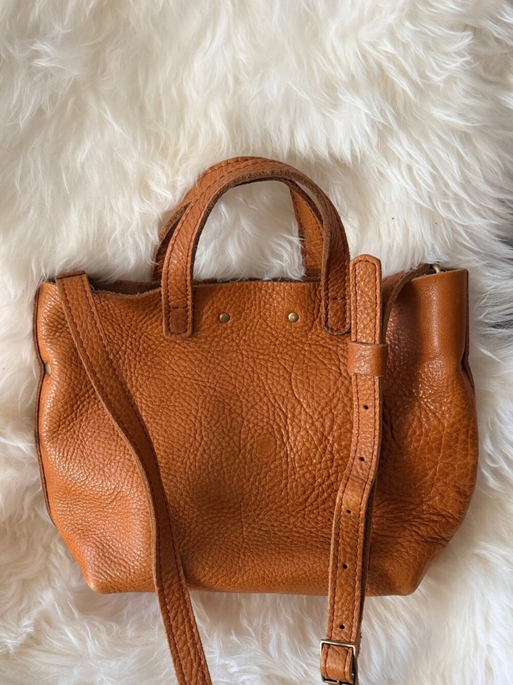 Portland Leather Goods Mini Crossbody Tote Bag Dune Tan Full Grain Leather - Picture 8 of 10